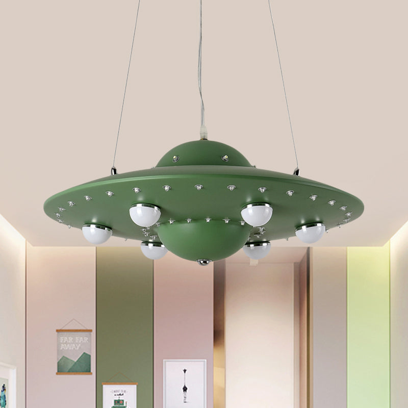 Nordic Flying Saucer Chandelier Light Metallic Child Bedroom LED Pendant Lamp Fixture in Grey/Pink/Blue Clearhalo 'Ceiling Lights' 'Chandeliers' Lighting' options 817153