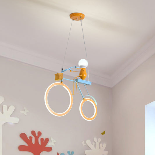 Cartoon Bicycle-Like Chandelier Lighting Metal LED Bedroom Pendant Lamp in Yellow and Blue Clearhalo 'Ceiling Lights' 'Chandeliers' Lighting' options 817157
