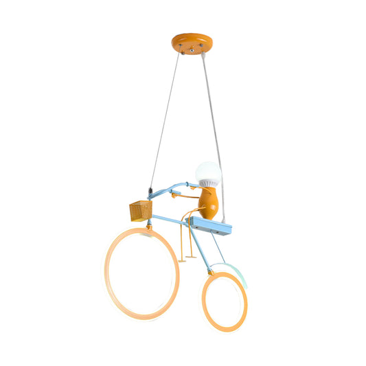 Cartoon Bicycle-Like Chandelier Lighting Metal LED Bedroom Pendant Lamp in Yellow and Blue Clearhalo 'Ceiling Lights' 'Chandeliers' Lighting' options 817158