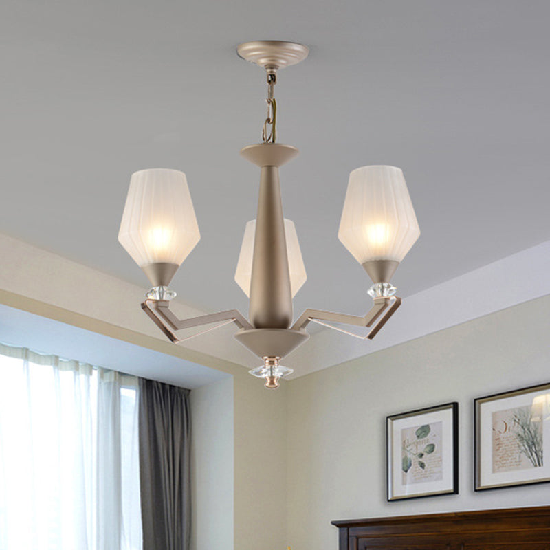White Frosted Glass Cup Shape Chandelier Traditional 3/6 Bulbs Bedroom Pendulum Light in Gold Clearhalo 'Ceiling Lights' 'Chandeliers' 'Glass shade' 'Glass' 'Pendant Lights' Lighting' 817353
