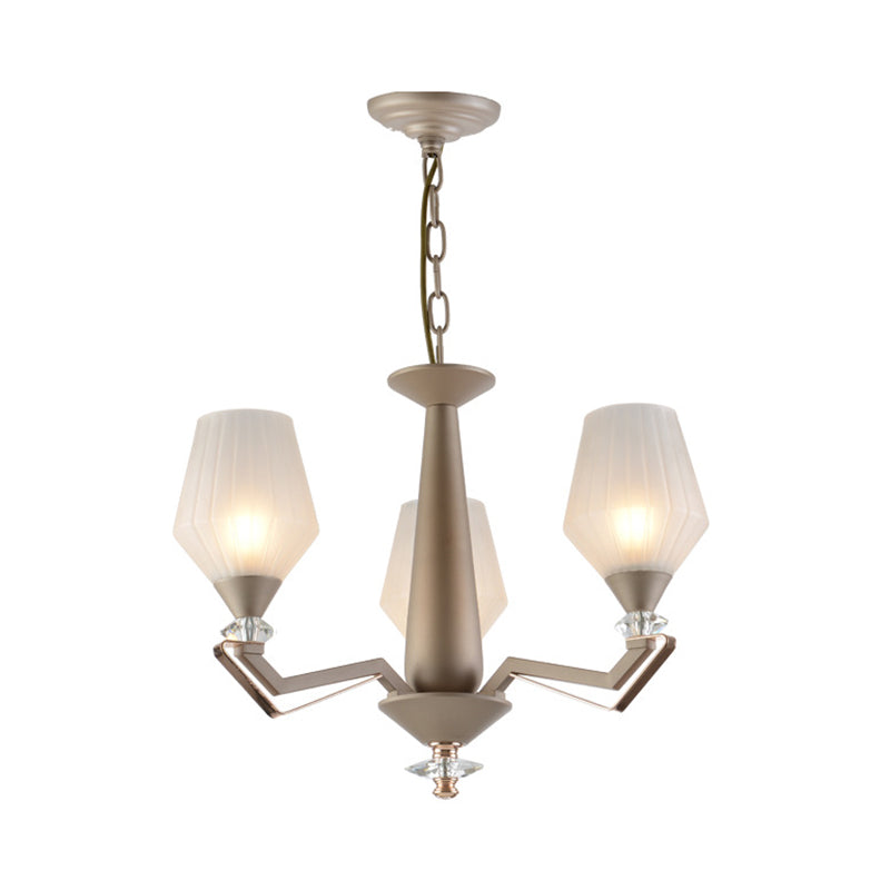 White Frosted Glass Cup Shape Chandelier Traditional 3/6 Bulbs Bedroom Pendulum Light in Gold Clearhalo 'Ceiling Lights' 'Chandeliers' 'Glass shade' 'Glass' 'Pendant Lights' Lighting' 817354