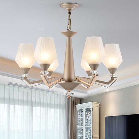 White Frosted Glass Cup Shape Chandelier Traditional 3/6 Bulbs Bedroom Pendulum Light in Gold 6 White Clearhalo 'Ceiling Lights' 'Chandeliers' 'Glass shade' 'Glass' 'Pendant Lights' Lighting' 817356