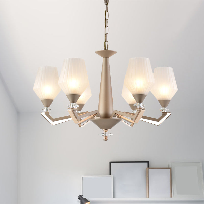 White Frosted Glass Cup Shape Chandelier Traditional 3/6 Bulbs Bedroom Pendulum Light in Gold Clearhalo 'Ceiling Lights' 'Chandeliers' 'Glass shade' 'Glass' 'Pendant Lights' Lighting' 817357