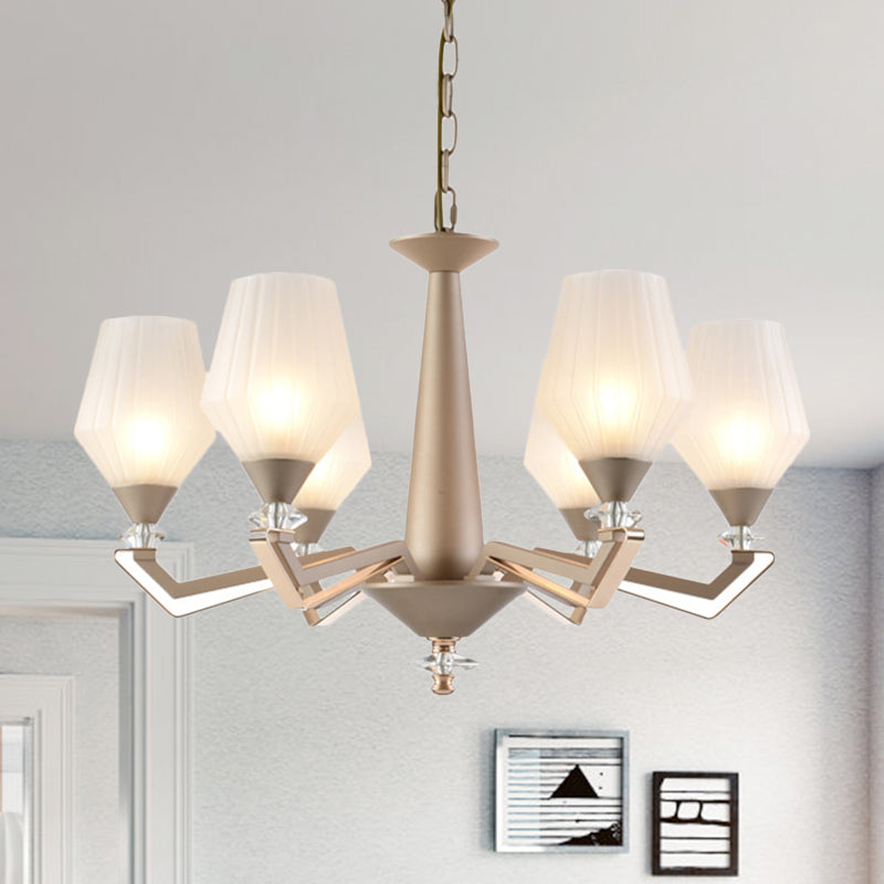 White Frosted Glass Cup Shape Chandelier Traditional 3/6 Bulbs Bedroom Pendulum Light in Gold Clearhalo 'Ceiling Lights' 'Chandeliers' 'Glass shade' 'Glass' 'Pendant Lights' Lighting' 817358