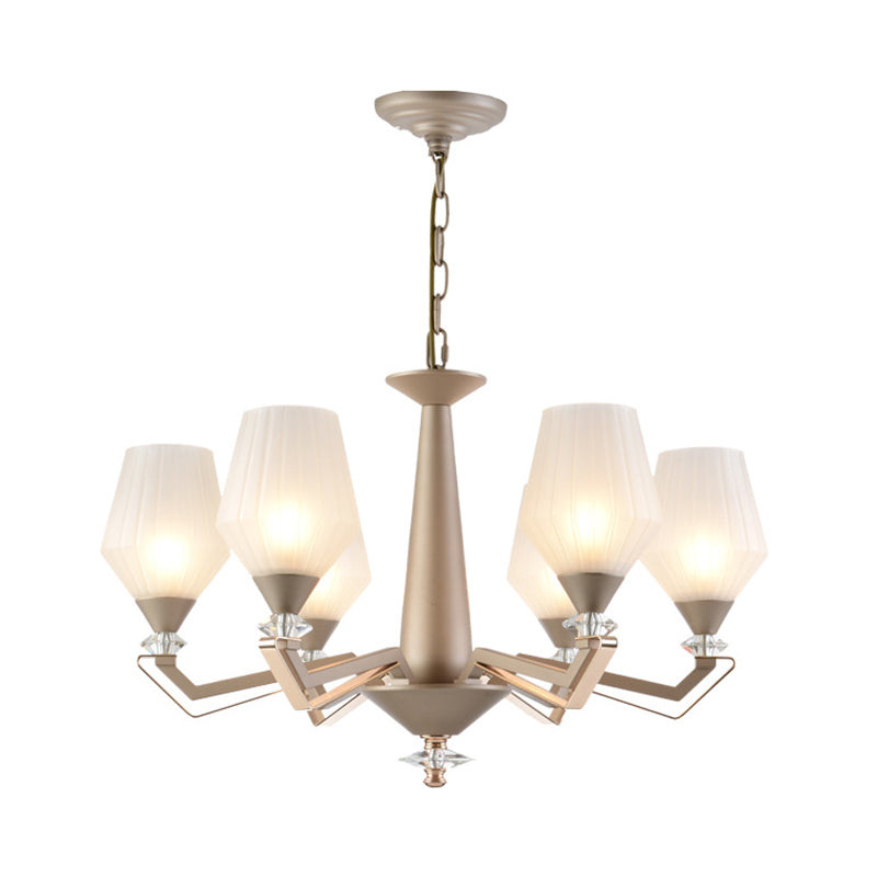 White Frosted Glass Cup Shape Chandelier Traditional 3/6 Bulbs Bedroom Pendulum Light in Gold Clearhalo 'Ceiling Lights' 'Chandeliers' 'Glass shade' 'Glass' 'Pendant Lights' Lighting' 817359