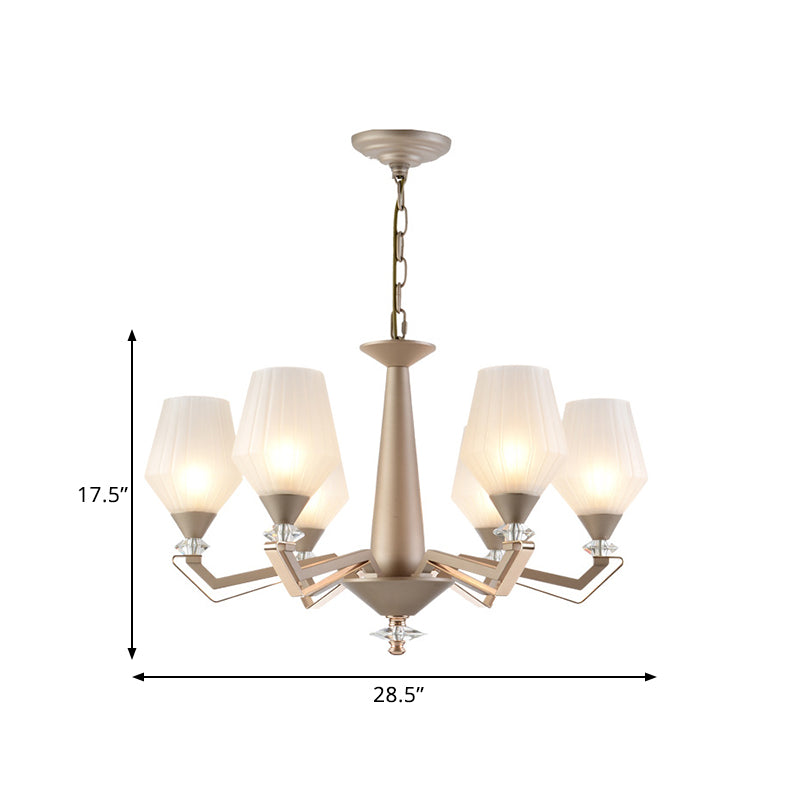 White Frosted Glass Cup Shape Chandelier Traditional 3/6 Bulbs Bedroom Pendulum Light in Gold Clearhalo 'Ceiling Lights' 'Chandeliers' 'Glass shade' 'Glass' 'Pendant Lights' Lighting' 817360