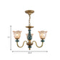 Countryside Flower Pendant Chandelier 3/5/6 Heads Tan Glass Suspension Light in Brass with Ceramics Accent Clearhalo 'Ceiling Lights' 'Chandeliers' Lighting' options 817364