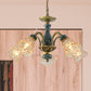 Countryside Flower Pendant Chandelier 3/5/6 Heads Tan Glass Suspension Light in Brass with Ceramics Accent Clearhalo 'Ceiling Lights' 'Chandeliers' Lighting' options 817367