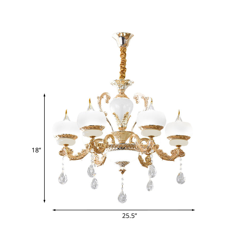Candle Jade Pendant Chandelier Vintage 6/8-Light Dining Room Hanging Lamp in Gold with Crystal Draping Clearhalo 'Ceiling Lights' 'Chandeliers' Lighting' options 817426