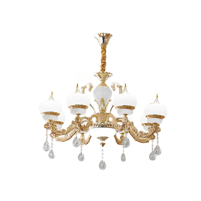 Candle Jade Pendant Chandelier Vintage 6/8-Light Dining Room Hanging Lamp in Gold with Crystal Draping Clearhalo 'Ceiling Lights' 'Chandeliers' Lighting' options 817429
