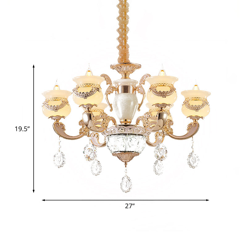 Jade Gold Chandelier Lighting Candle 6 Lights Traditional Ceiling Pendant Light with Crystal Drop Clearhalo 'Ceiling Lights' 'Chandeliers' Lighting' options 817435
