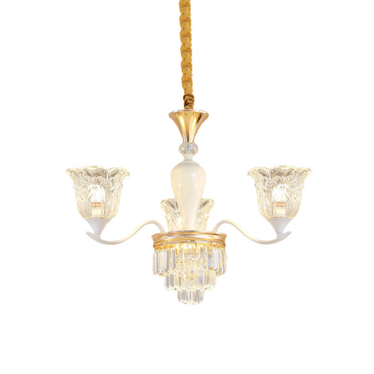 Blossom Bedroom Chandelier Lamp Traditional Clear Crystal Glass 3/6-Head Gold Suspension Pendant Clearhalo 'Ceiling Lights' 'Chandeliers' Lighting' options 817437