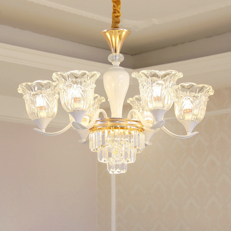 Blossom Bedroom Chandelier Lamp Traditional Clear Crystal Glass 3/6-Head Gold Suspension Pendant Clearhalo 'Ceiling Lights' 'Chandeliers' Lighting' options 817441