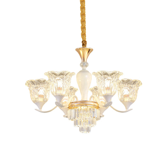 Blossom Bedroom Chandelier Lamp Traditional Clear Crystal Glass 3/6-Head Gold Suspension Pendant Clearhalo 'Ceiling Lights' 'Chandeliers' Lighting' options 817442