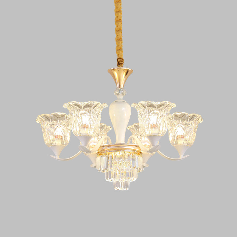Blossom Bedroom Chandelier Lamp Traditional Clear Crystal Glass 3/6-Head Gold Suspension Pendant Clearhalo 'Ceiling Lights' 'Chandeliers' Lighting' options 817443