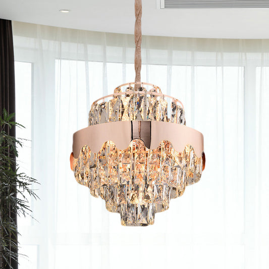 Crystal Rectangle Tiered Chandelier Modernism 7/12 Lights Dining Room Suspension Pendant in Gold Clearhalo 'Ceiling Lights' 'Chandeliers' Lighting' options 817462