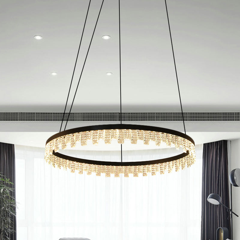 Circle Bedroom Chandelier Lamp Modernism Crystal Rectangle LED Black Hanging Light Fixture Clearhalo 'Ceiling Lights' 'Chandeliers' 'Modern Chandeliers' 'Modern' Lighting' 817472