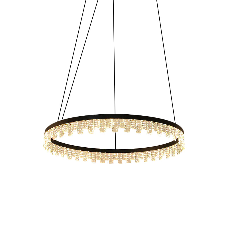Circle Bedroom Chandelier Lamp Modernism Crystal Rectangle LED Black Hanging Light Fixture Clearhalo 'Ceiling Lights' 'Chandeliers' 'Modern Chandeliers' 'Modern' Lighting' 817473