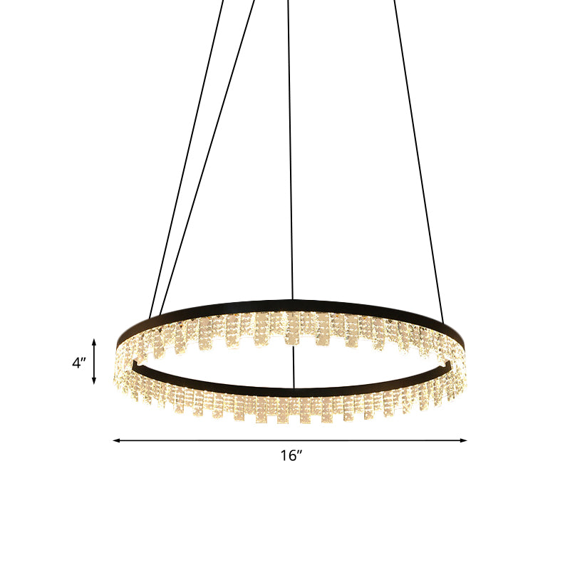 Circle Bedroom Chandelier Lamp Modernism Crystal Rectangle LED Black Hanging Light Fixture Clearhalo 'Ceiling Lights' 'Chandeliers' 'Modern Chandeliers' 'Modern' Lighting' 817474