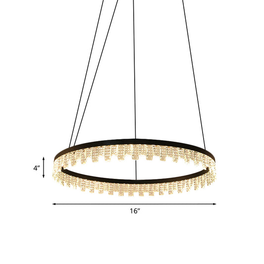Circle Bedroom Chandelier Lamp Modernism Crystal Rectangle LED Black Hanging Light Fixture Clearhalo 'Ceiling Lights' 'Chandeliers' 'Modern Chandeliers' 'Modern' Lighting' 817474