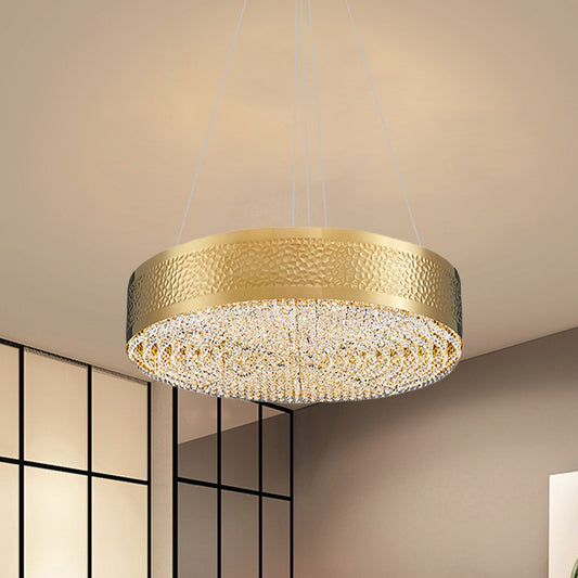 6-Bulb Drum Chandelier Light Postmodern Gold Clear K9 Crystal Pendant Lighting for Bedroom Clearhalo 'Ceiling Lights' 'Chandeliers' 'Modern Chandeliers' 'Modern' Lighting' 817476