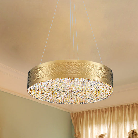 6-Bulb Drum Chandelier Light Postmodern Gold Clear K9 Crystal Pendant Lighting for Bedroom Clearhalo 'Ceiling Lights' 'Chandeliers' 'Modern Chandeliers' 'Modern' Lighting' 817477