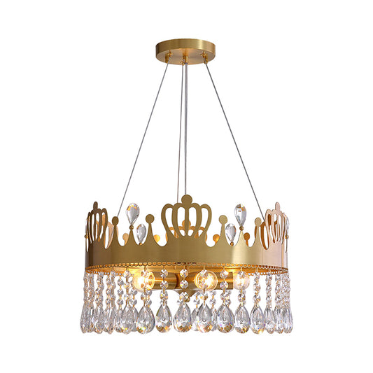5-Light Crown Chandelier Light Fixture Minimal Gold Crystal Drop Ceiling Lamp for Living Room Clearhalo 'Ceiling Lights' 'Chandeliers' 'Modern Chandeliers' 'Modern' Lighting' 817486