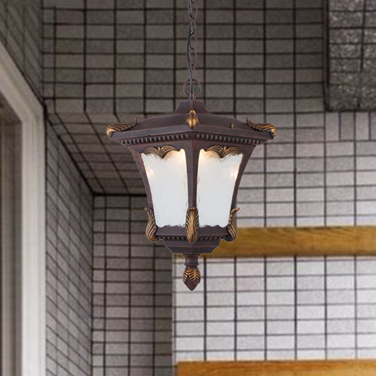 1 Bulb Suspension Light Lodge Patio Hanging Lamp Kit with Lantern Clear Ripple Glass Shade in Bronze/Rust Rust Clearhalo 'Ceiling Lights' 'Glass shade' 'Glass' 'Pendant Lights' 'Pendants' Lighting' 817516