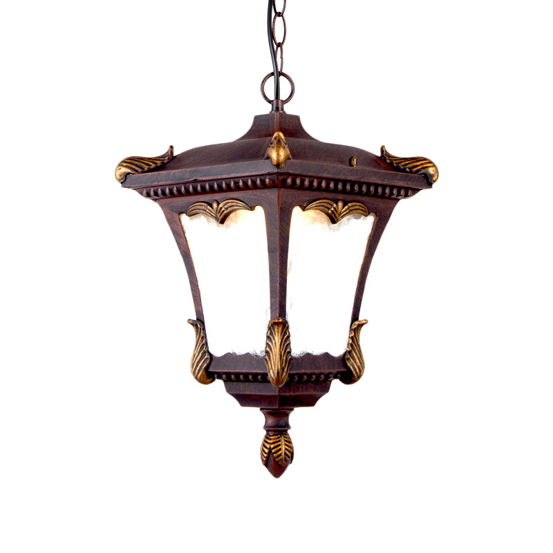 1 Bulb Suspension Light Lodge Patio Hanging Lamp Kit with Lantern Clear Ripple Glass Shade in Bronze/Rust Clearhalo 'Ceiling Lights' 'Glass shade' 'Glass' 'Pendant Lights' 'Pendants' Lighting' 817518