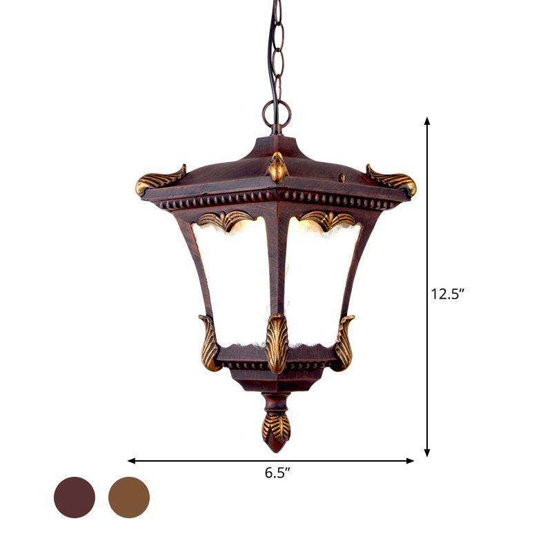 1 Bulb Suspension Light Lodge Patio Hanging Lamp Kit with Lantern Clear Ripple Glass Shade in Bronze/Rust Clearhalo 'Ceiling Lights' 'Glass shade' 'Glass' 'Pendant Lights' 'Pendants' Lighting' 817519
