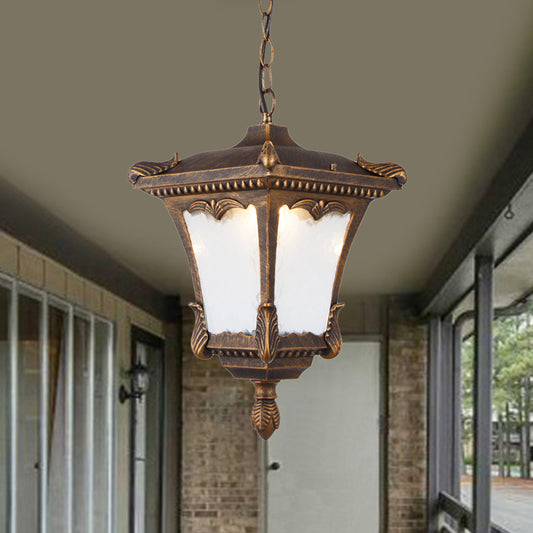 1 Bulb Suspension Light Lodge Patio Hanging Lamp Kit with Lantern Clear Ripple Glass Shade in Bronze/Rust Bronze Clearhalo 'Ceiling Lights' 'Glass shade' 'Glass' 'Pendant Lights' 'Pendants' Lighting' 817520