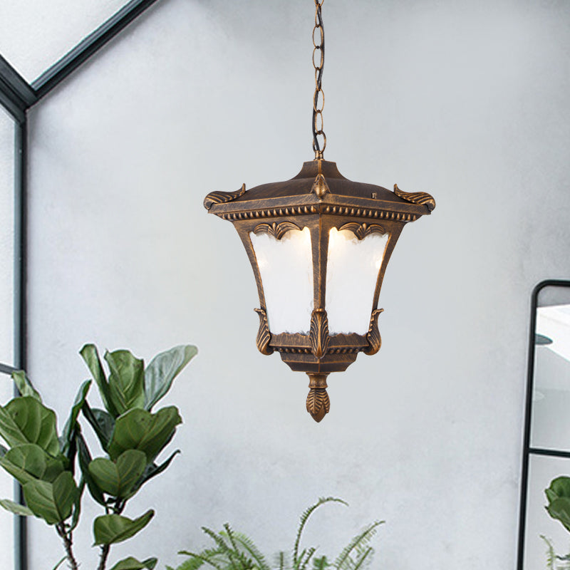1 Bulb Suspension Light Lodge Patio Hanging Lamp Kit with Lantern Clear Ripple Glass Shade in Bronze/Rust Clearhalo 'Ceiling Lights' 'Glass shade' 'Glass' 'Pendant Lights' 'Pendants' Lighting' 817521