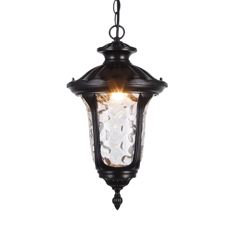 Urn Shade Patio Pendant Light Farmhouse Clear Dimple Glass 1 Head Black/Bronze Finish Ceiling Hang Fixture Clearhalo 'Ceiling Lights' 'Glass shade' 'Glass' 'Pendant Lights' 'Pendants' Lighting' 817537