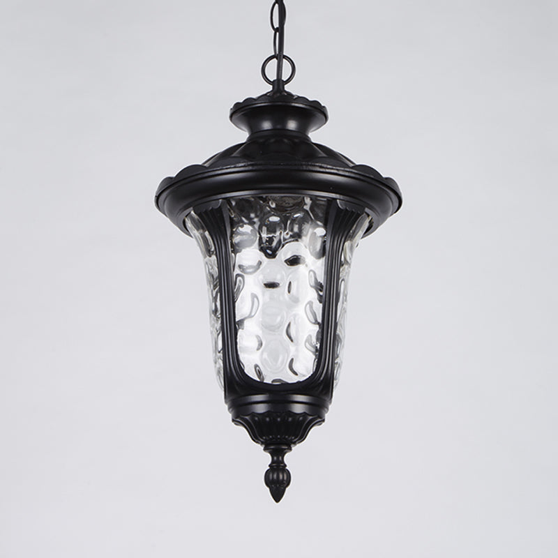 Urn Shade Patio Pendant Light Farmhouse Clear Dimple Glass 1 Head Black/Bronze Finish Ceiling Hang Fixture Clearhalo 'Ceiling Lights' 'Glass shade' 'Glass' 'Pendant Lights' 'Pendants' Lighting' 817538