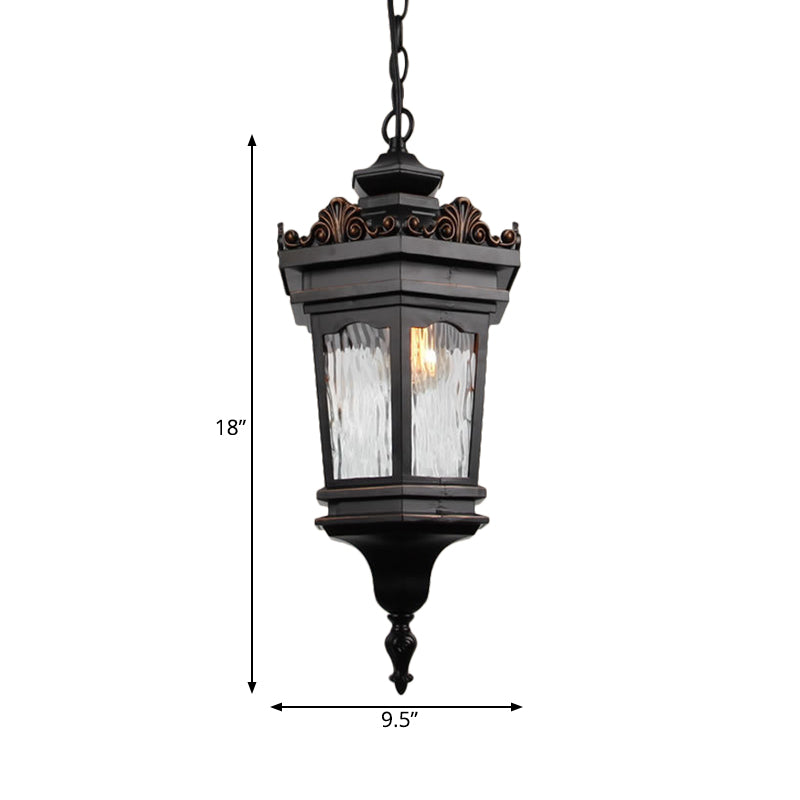 Water Glass Lantern Pendant Ceiling Light Classic 1 Head Corridor Down Lighting in Black Clearhalo 'Ceiling Lights' 'Glass shade' 'Glass' 'Pendant Lights' 'Pendants' Lighting' 817563