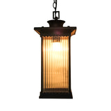 Clear Ribbed Glass Rectangle Pendant Classic 1 Head Courtyard Hanging Ceiling Light in Dark Coffee Clearhalo 'Ceiling Lights' 'Close To Ceiling Lights' 'Glass shade' 'Glass' 'Pendant Lights' 'Pendants' Lighting' 817601