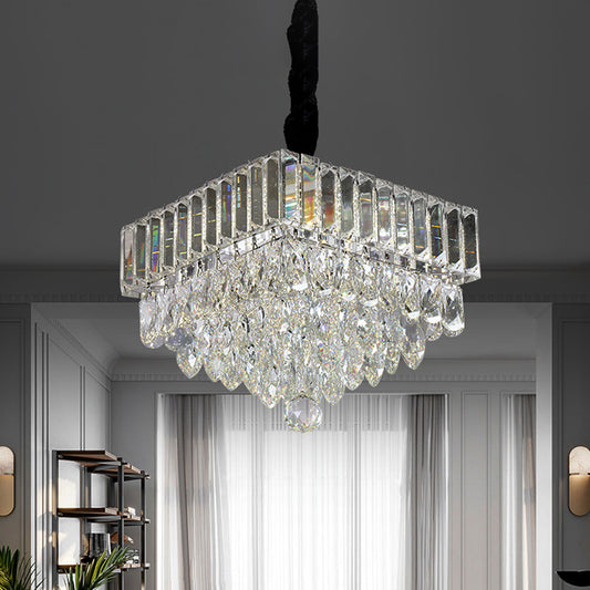 LED Clear Crystal Block Suspension Pendant Modern Black Tiered Square Dining Room Pendulum Light Clearhalo 'Ceiling Lights' 'Modern Pendants' 'Modern' 'Pendant Lights' 'Pendants' Lighting' 817698