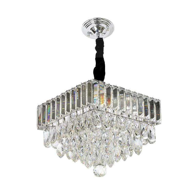 LED Clear Crystal Block Suspension Pendant Modern Black Tiered Square Dining Room Pendulum Light Clearhalo 'Ceiling Lights' 'Modern Pendants' 'Modern' 'Pendant Lights' 'Pendants' Lighting' 817699