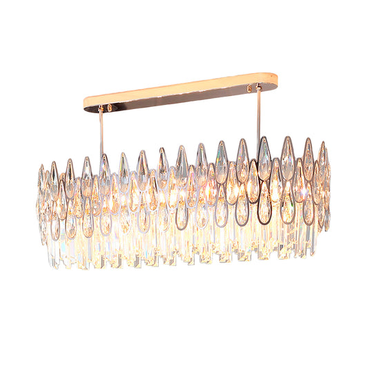 Gold 10 Lights Island Lighting Modern Clear Crystal Tiered Oval Hanging Ceiling Light Clearhalo 'Ceiling Lights' 'Island Lights' Lighting' 817702