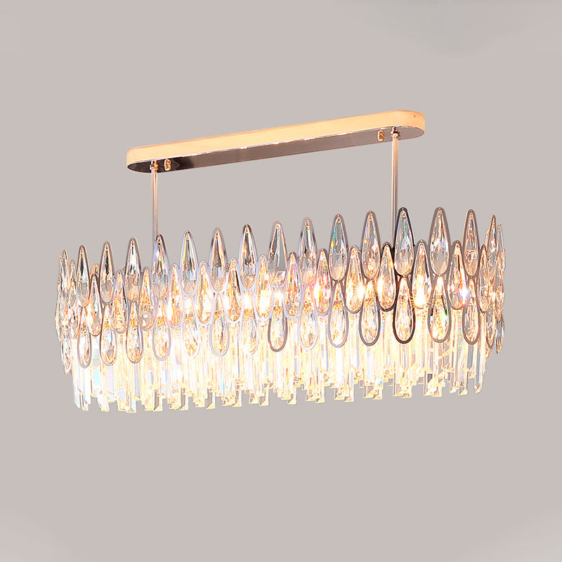 Gold 10 Lights Island Lighting Modern Clear Crystal Tiered Oval Hanging Ceiling Light Clearhalo 'Ceiling Lights' 'Island Lights' Lighting' 817703