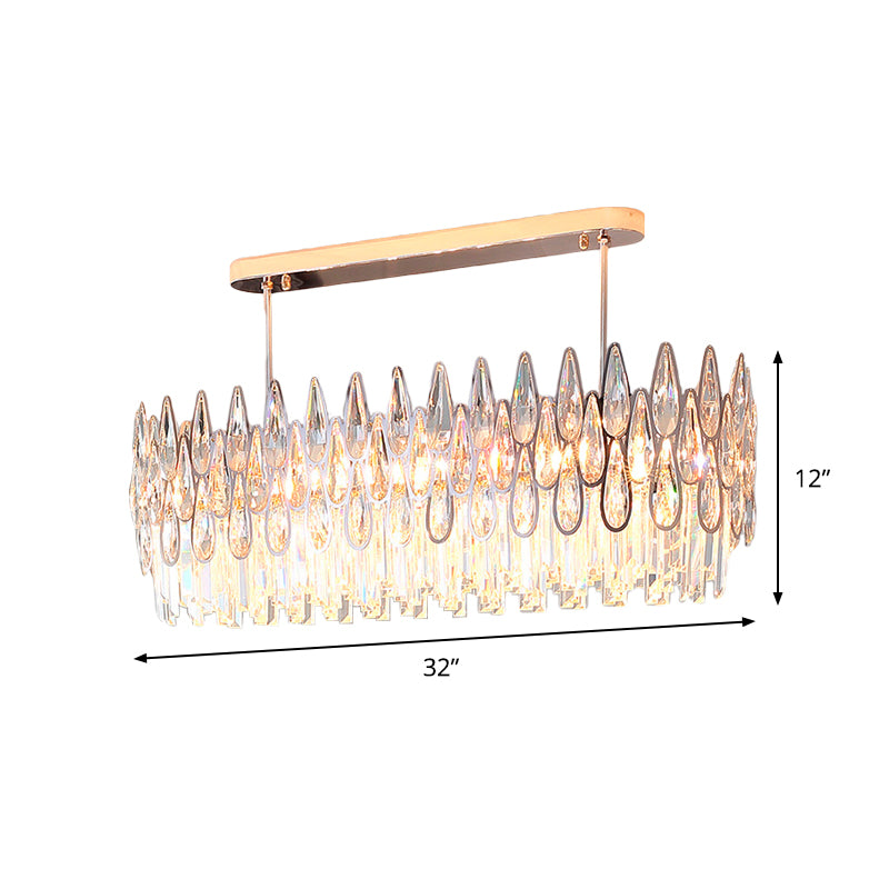 Gold 10 Lights Island Lighting Modern Clear Crystal Tiered Oval Hanging Ceiling Light Clearhalo 'Ceiling Lights' 'Island Lights' Lighting' 817704