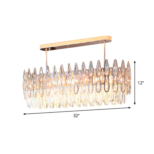 Gold 10 Lights Island Lighting Modern Clear Crystal Tiered Oval Hanging Ceiling Light Clearhalo 'Ceiling Lights' 'Island Lights' Lighting' 817704