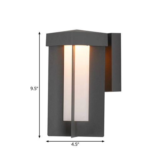 1 Bulb Rectangle Wall Light Traditional Gray Finish Aluminum Surface Wall Sconce with Cream Glass Shade Clearhalo 'Wall Lamps & Sconces' 'Wall Lights' Lighting' 818022