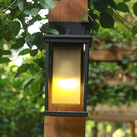 1 Bulb Wall Light Lodge Yard Amber Glass Sconce with Rectangle Clear Glass Shade in Black Clearhalo 'Wall Lamps & Sconces' 'Wall Lights' Lighting' 818101