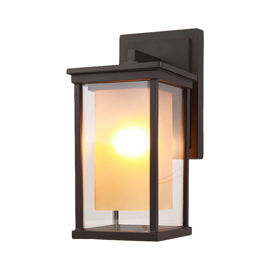 1 Bulb Wall Light Lodge Yard Amber Glass Sconce with Rectangle Clear Glass Shade in Black Clearhalo 'Wall Lamps & Sconces' 'Wall Lights' Lighting' 818102