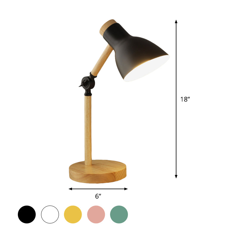 Domed Metal Rotatable Desk Light Modernist 1 Head White/Pink/Yellow and Wood Reading Lamp for Study Room Clearhalo 'Lamps' 'Table Lamps' Lighting' 818286