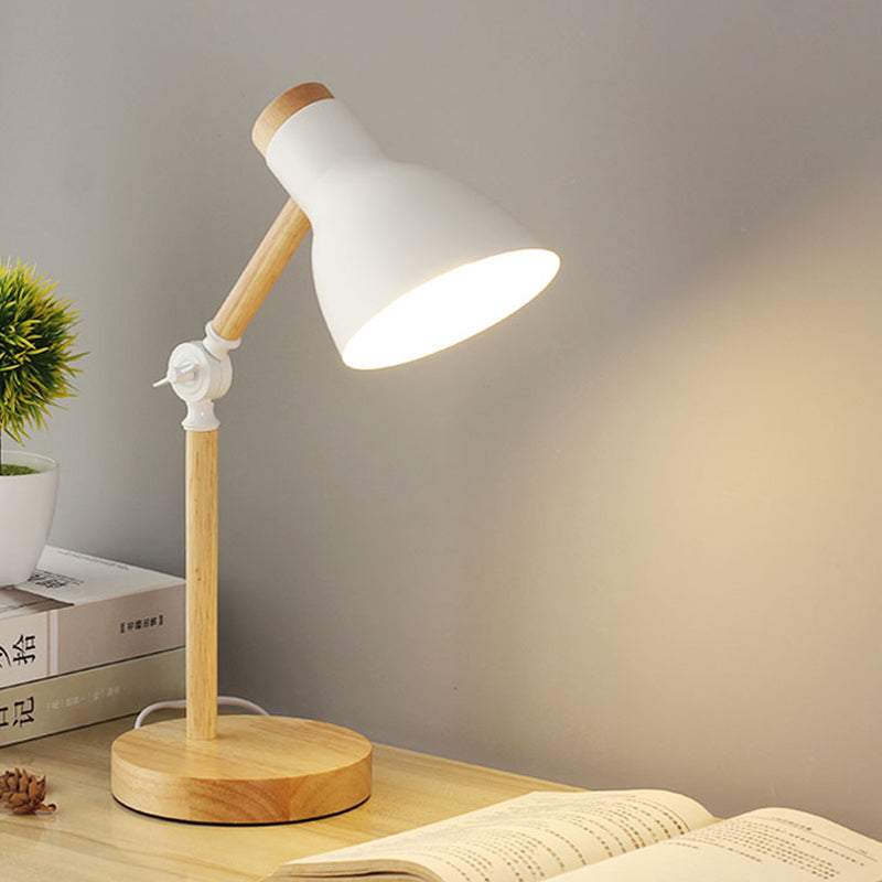Domed Metal Rotatable Desk Light Modernist 1 Head White/Pink/Yellow and Wood Reading Lamp for Study Room White Clearhalo 'Lamps' 'Table Lamps' Lighting' 818287