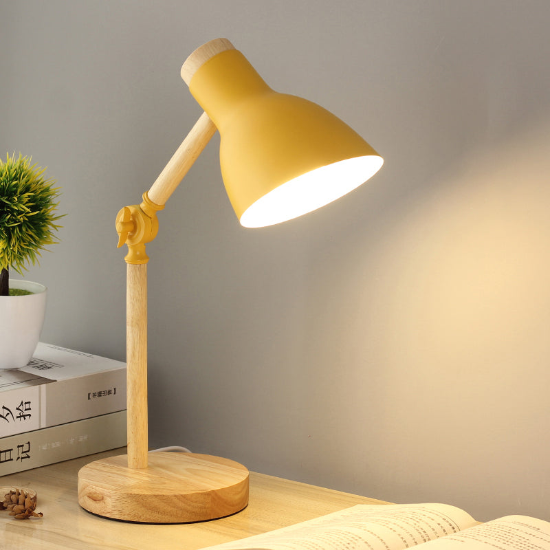 Domed Metal Rotatable Desk Light Modernist 1 Head White/Pink/Yellow and Wood Reading Lamp for Study Room Yellow Clearhalo 'Lamps' 'Table Lamps' Lighting' 818291
