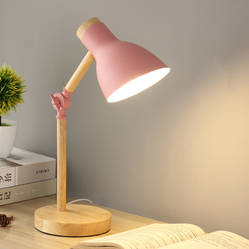 Domed Metal Rotatable Desk Light Modernist 1 Head White/Pink/Yellow and Wood Reading Lamp for Study Room Pink Clearhalo 'Lamps' 'Table Lamps' Lighting' 818295