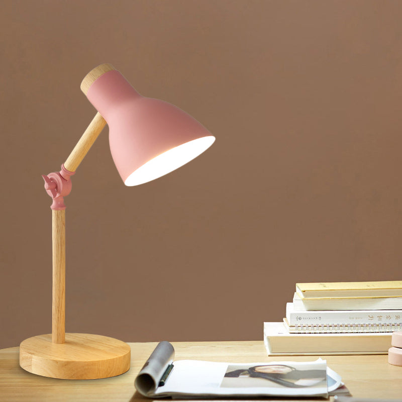 Domed Metal Rotatable Desk Light Modernist 1 Head White/Pink/Yellow and Wood Reading Lamp for Study Room Clearhalo 'Lamps' 'Table Lamps' Lighting' 818296